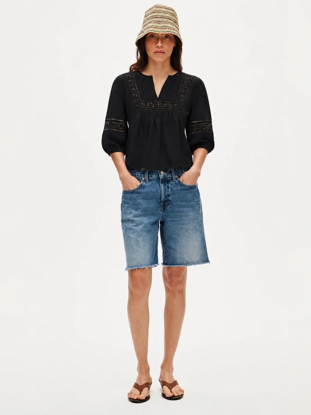 J.Crew Lace Trim Puff Sleeve Shirt Black Cotton Jersey Top Medium NWT